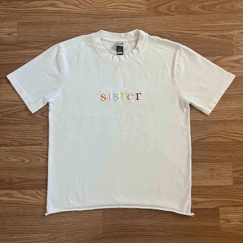 White Tee with Colorful ‘Sister’ Print